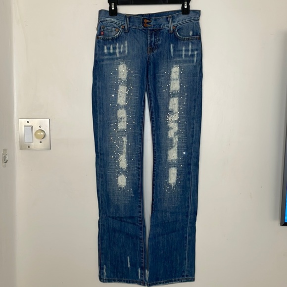 Seven7 Denim - 7 Seven Rhinestone Flare Jeans Flare Distressed embellished 25